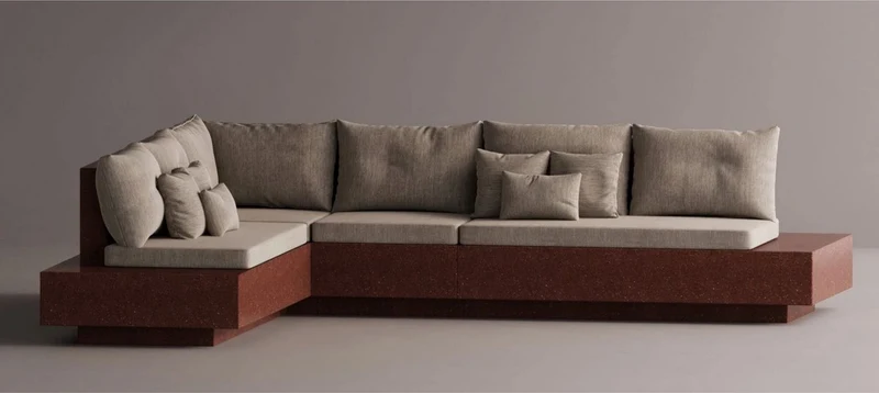 Casa Padrino Luxus Ecksofa Creme / Braun 335 x 265 cm - Modulares Wetterfestes Beton Sofa