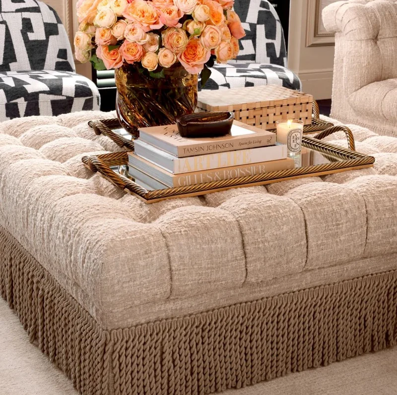 Casa Padrino Luxus Chesterfield Hocker Creme 125 x 125 x H. 47 cm - Quadratischer Fußhocker