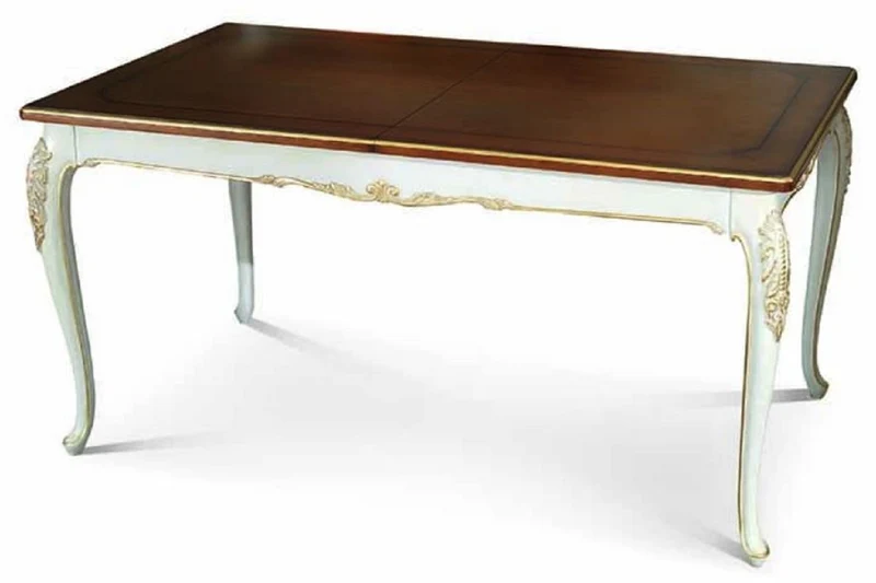 Casa Padrino Luxus Barock Esstisch Braun / Weiß / Gold 160-250 cm - Barock Möbel - Made in Italy