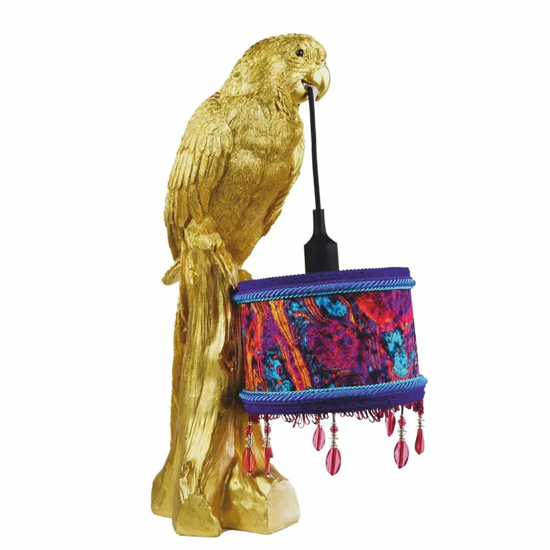 Casa Padrino Luxus Tischleuchte Papagei Gold / Bunt H. 61 cm - Luxus Leuchten