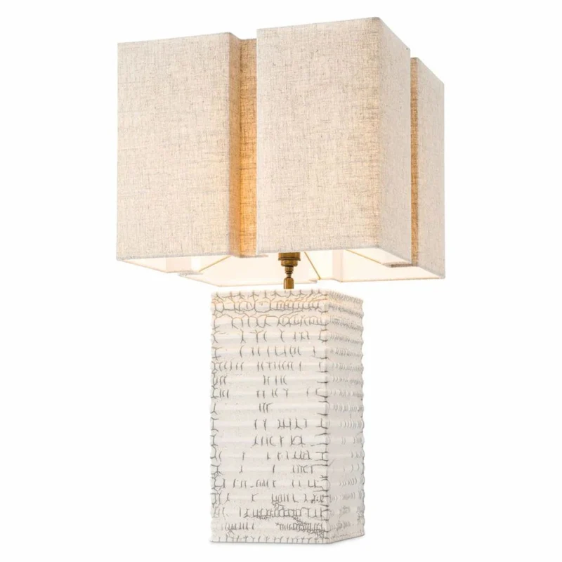 Casa Padrino Luxus Keramik Tischleuchte mit Lampenschirm Antik Weiß / Beige H. 79 cm