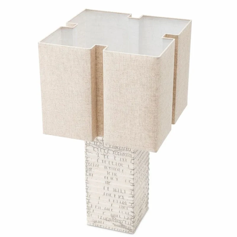Casa Padrino Luxus Keramik Tischleuchte mit Lampenschirm Antik Weiß / Beige H. 79 cm