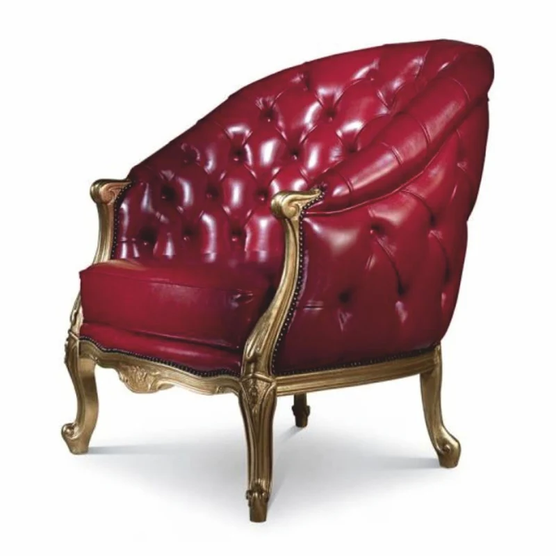 Casa Padrino Luxus Barock Chesterfield Echtleder Sessel Bordeauxrot / Gold - Made in Italy