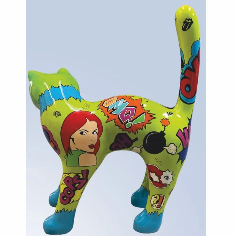Casa Padrino XXL Deko Skulptur Katze Grün / Bunt 114 x H. 148 cm - Dekofigur
