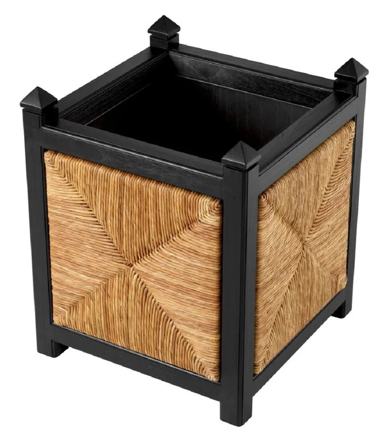 Casa Padrino Luxus Blumentopf Naturfarben / Schwarz H. 80 cm - Quadratischer Pflanzentopf