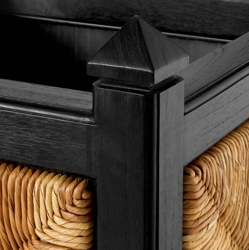 Casa Padrino Luxus Blumentopf Naturfarben / Schwarz H. 80 cm - Quadratischer Pflanzentopf