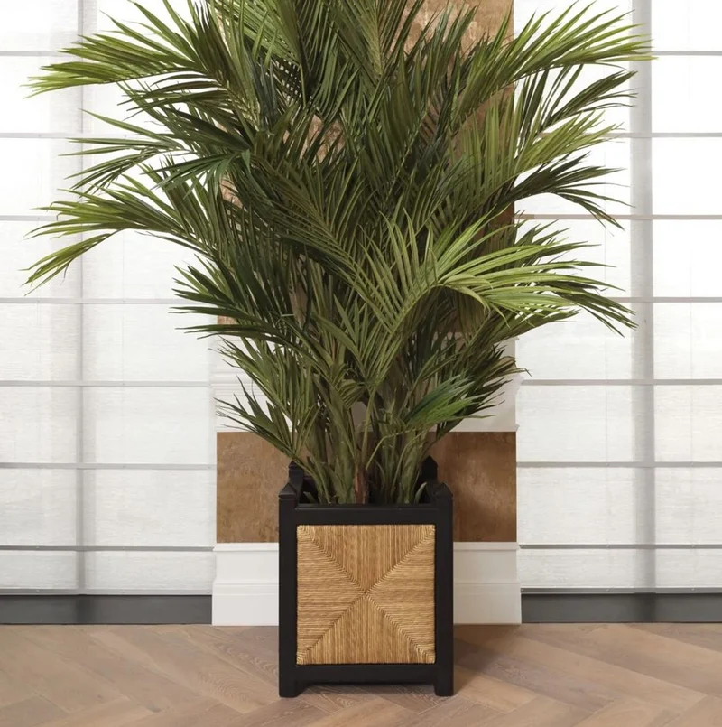 Casa Padrino Luxus Blumentopf Naturfarben / Schwarz H. 80 cm - Quadratischer Pflanzentopf