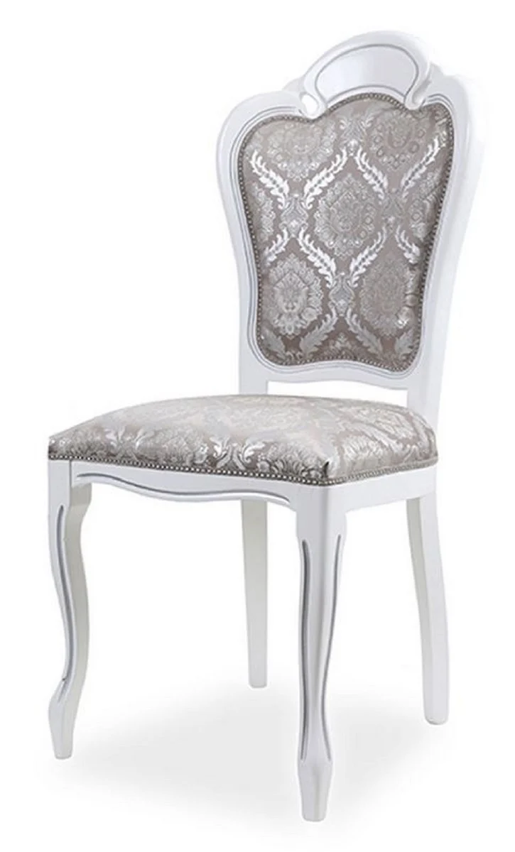 Casa Padrino Luxus Barock Esszimmer Stuhl 8er Set Grau / Weiß H. 107 cm - Barock Esszimmer Möbel