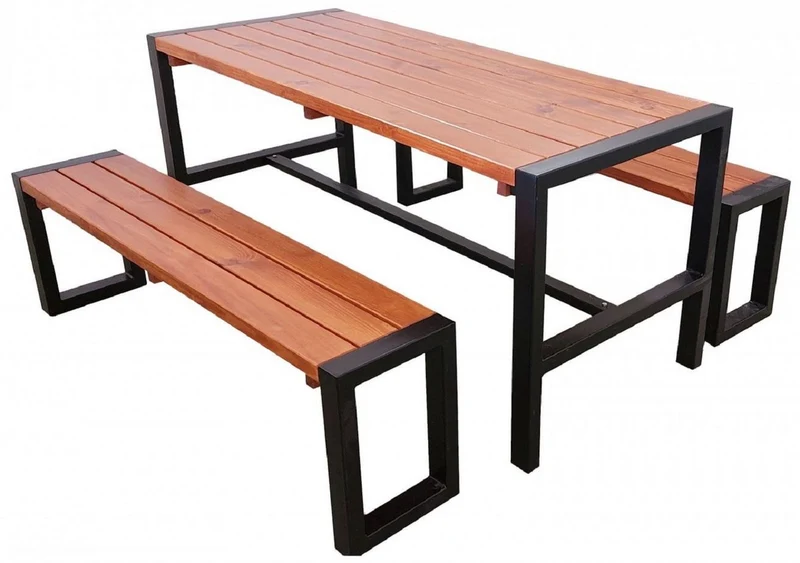 Casa Padrino Gartentisch mit 2 Sitzbänken Braun / Schwarz - Garten Möbel