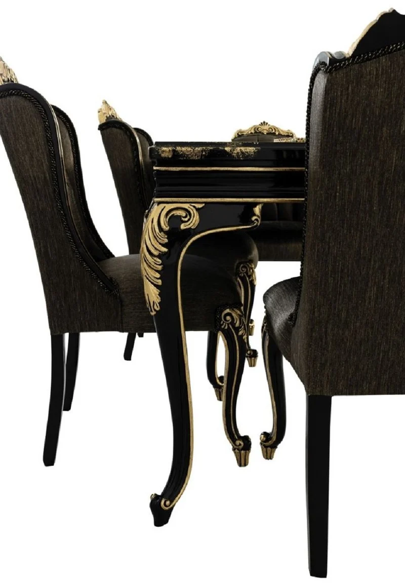 Casa Padrino Luxus Barock Esszimmer Stuhl Schwarz / Gold H. 110 cm - Barock Esszimmer Möbel
