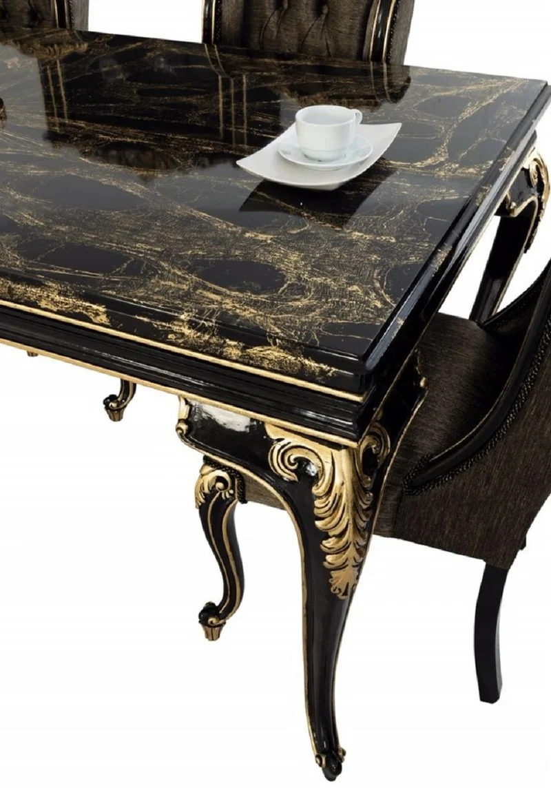 Casa Padrino Luxus Barock Esszimmer Stuhl Schwarz / Gold H. 110 cm - Barock Esszimmer Möbel