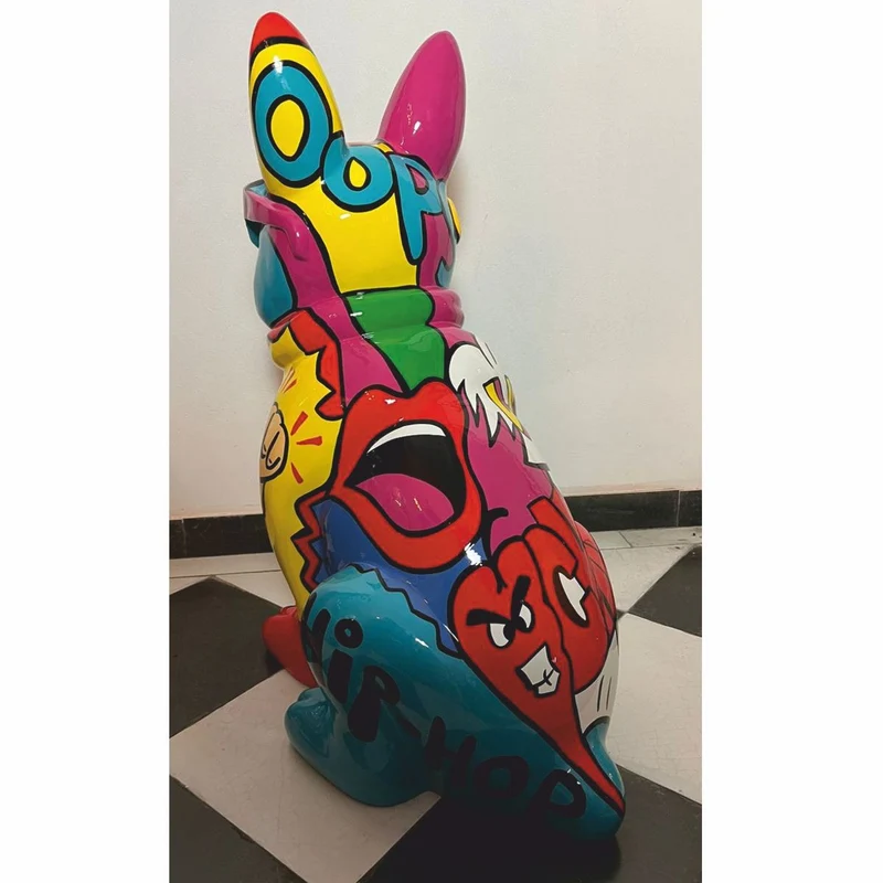 Casa Padrino Deko Skulptur Hund Bulldogge Bunt H. 80 cm - Garten Deko Figur