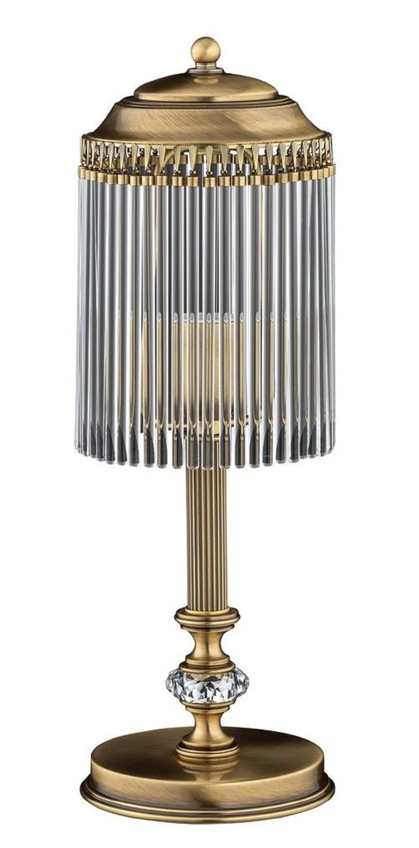 Casa Padrino Luxus Barock Kristall Tischleuchte Messing mit Patina H. 47 cm