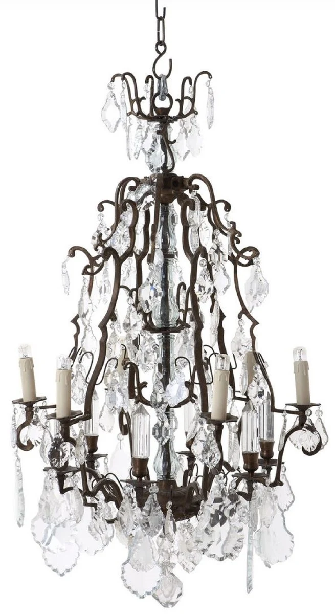 Casa Padrino Luxus Barock Kristall Kronleuchter Antik Messingfarben Ø 60 x H. 90 cm - Prunkvoller Messing Lüster - Barock Wohnzimmer Kronleuchter - Barock Hotel Kronleuchter