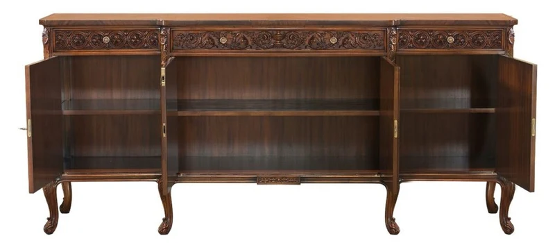 Casa Padrino Luxus Barock Sideboard Braun - Prunkvoller Massivholz Schrank mit 3 Schubladen und 4 Türen - Barock Möbel - Edel & Prunkvoll