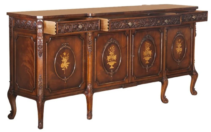 Casa Padrino Luxus Barock Sideboard Braun - Prunkvoller Massivholz Schrank mit 3 Schubladen und 4 Türen - Barock Möbel - Edel & Prunkvoll