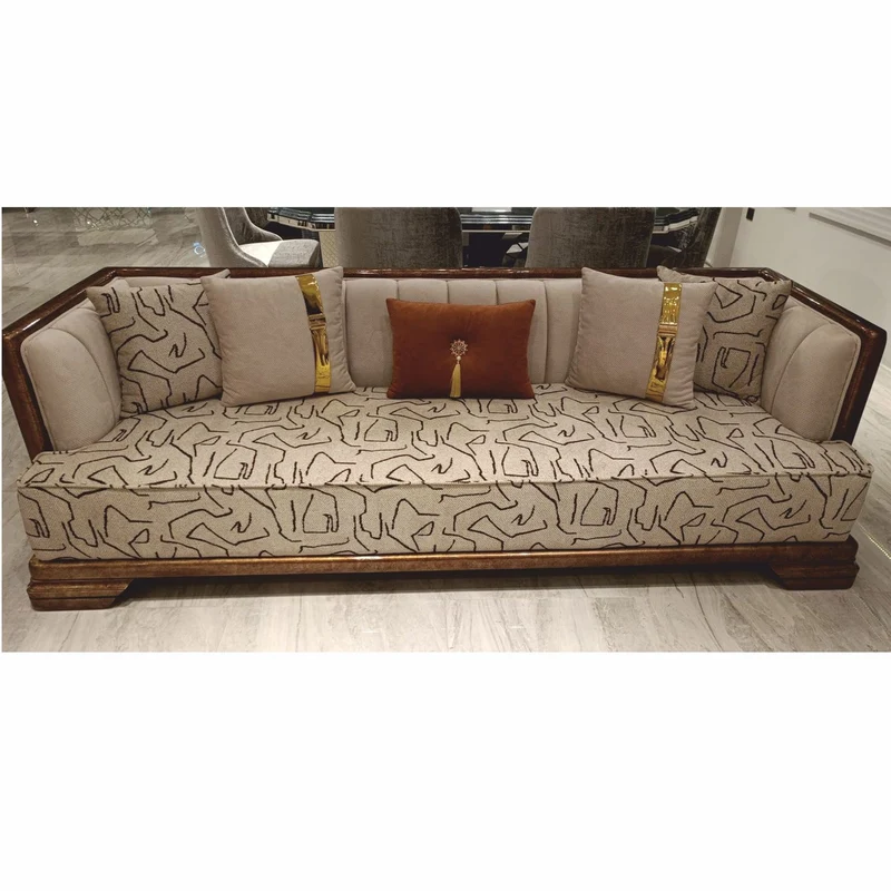 Casa Padrino Luxus Art Deco Sofa Grau / Braun / Gold 238 cm - Wohnzimmer Möbel
