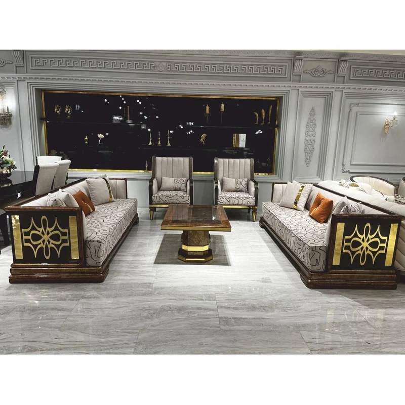 Casa Padrino Luxus Art Deco Sofa Grau / Braun / Gold 238 cm - Wohnzimmer Möbel