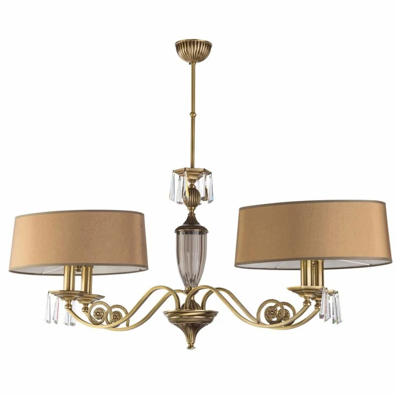 Casa Padrino Luxus Barock Kristall Hängeleuchte Messing mit Patina / Braun 101 cm