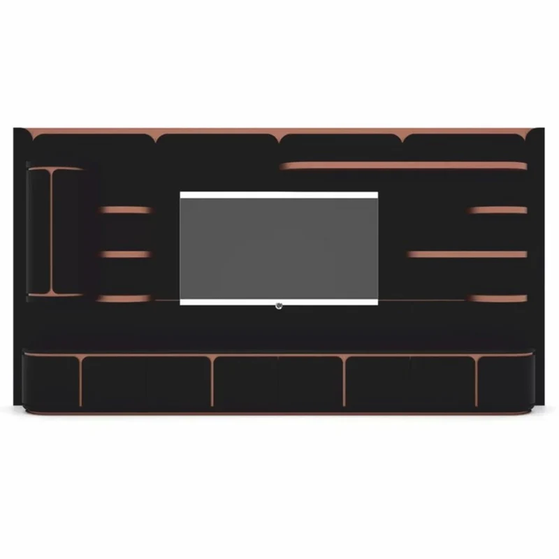 Casa Padrino Luxus TV Schrank Schwarz / Kupfer 430 cm - Wohnzimmer & Hotel Möbel