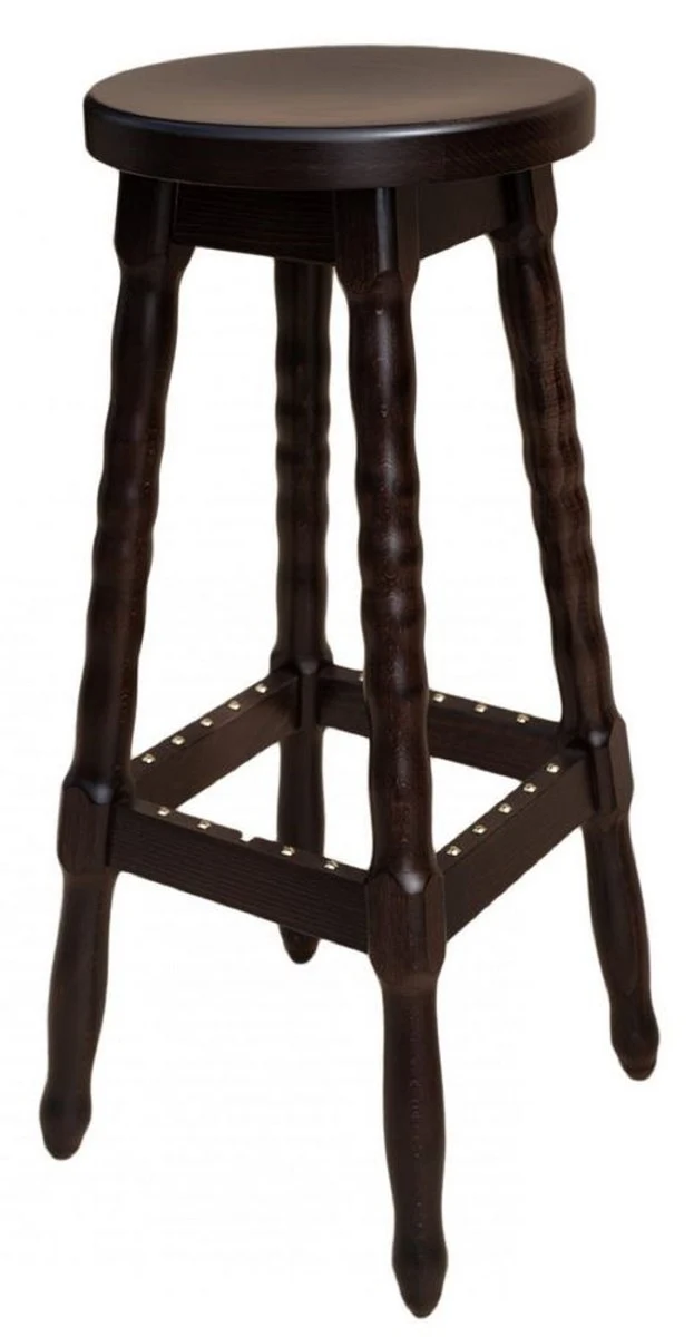 Casa Padrino Jugendstil Barhocker Dunkelbraun H. 80 cm - Runder Massivholz Barstuhl