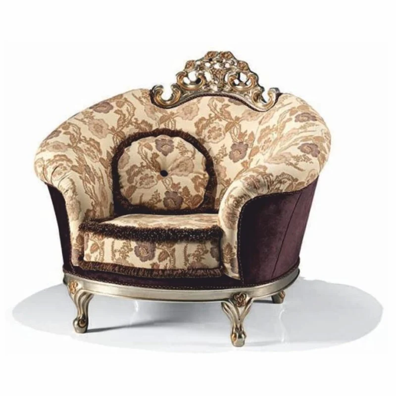 Casa Padrino Luxus Barock Sessel Creme / Lila / Silber / Gold - Made in Italy