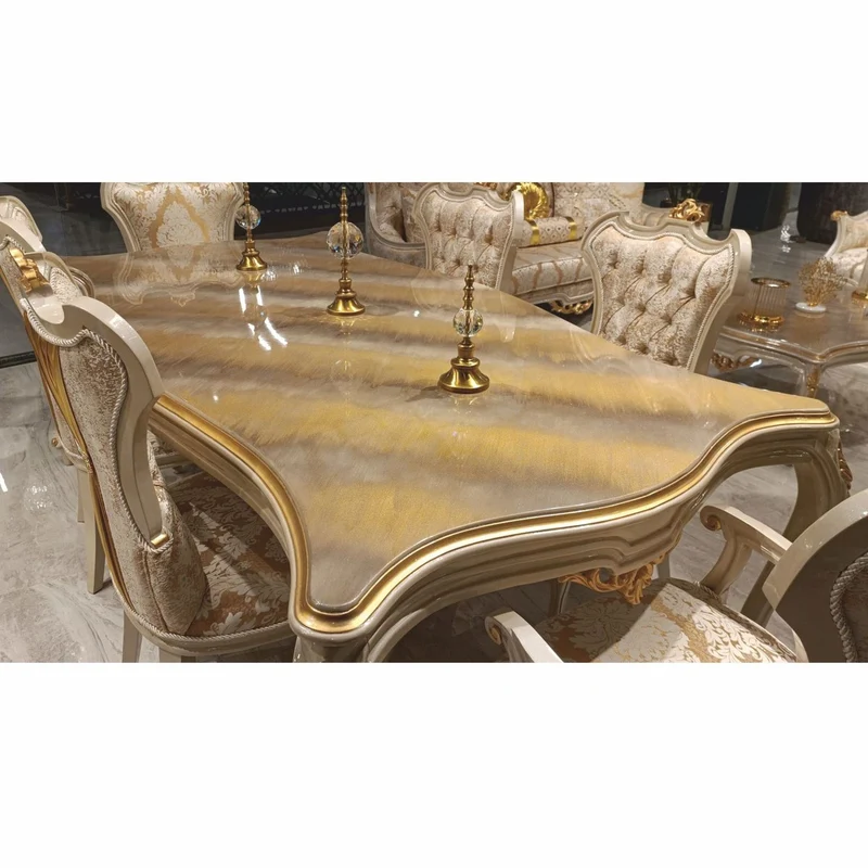 Casa Padrino Luxus Barock Esszimmer Set Gold / Grau - 1 Barock Esstisch & 6 Barock Esszimmerstühle