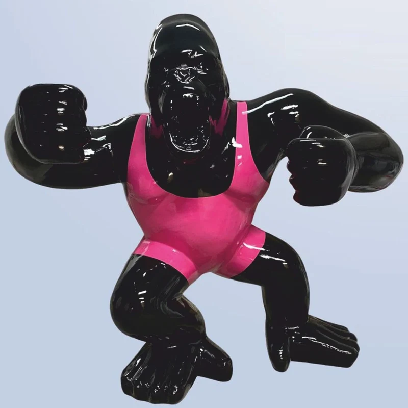 Casa Padrino XXL Deko Skulptur Gorilla Affe Schwarz / Pink 202 x 102 x H. 180 cm