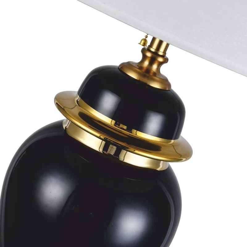 Casa Padrino Luxus Keramik Tischleuchte Schwarz / Gold / Weiß Ø 40 x H. 72 cm