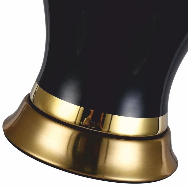Casa Padrino Luxus Keramik Tischleuchte Schwarz / Gold / Weiß Ø 40 x H. 72 cm
