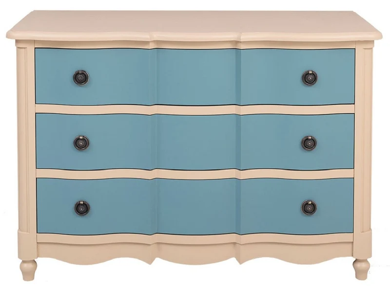 Casa Padrino Landhausstil Kommode mit 3 Schubladen Beige / Blau 130 cm - Landhausstil Möbel