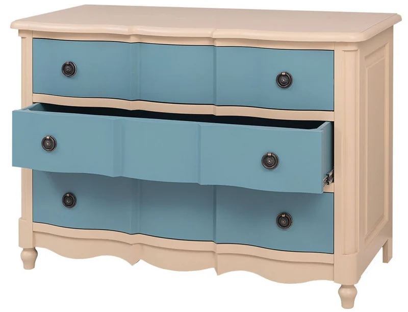 Casa Padrino Landhausstil Kommode mit 3 Schubladen Beige / Blau 130 cm - Landhausstil Möbel