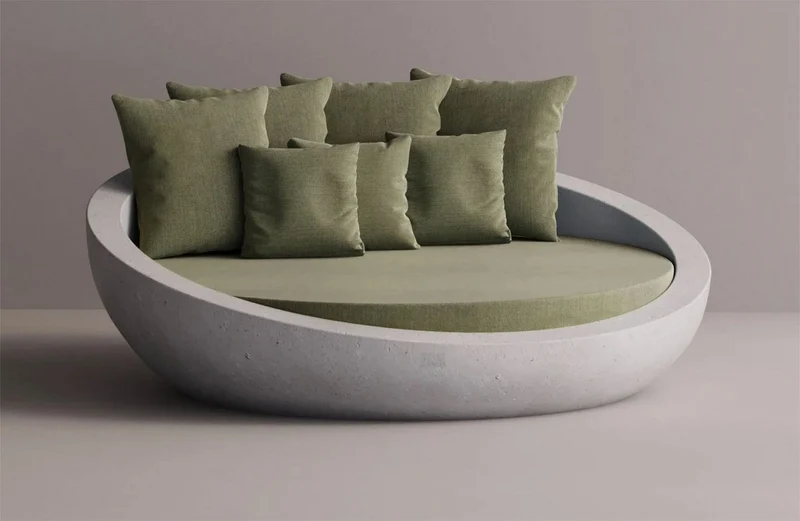 Casa Padrino Luxus Beton Liegeinsel Grün / Weiß Ø 180 cm - Garten & Hotel Möbel