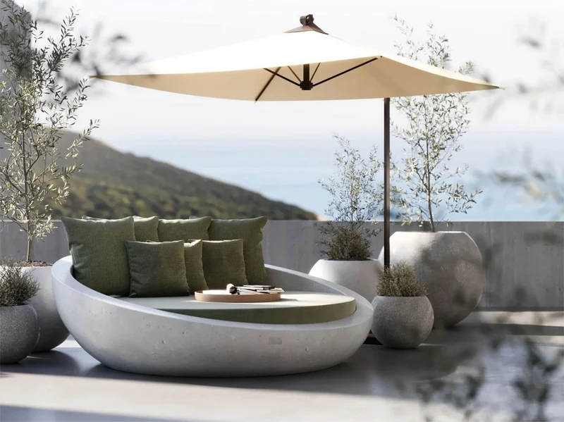 Casa Padrino Luxus Beton Liegeinsel Grün / Weiß Ø 180 cm - Garten & Hotel Möbel
