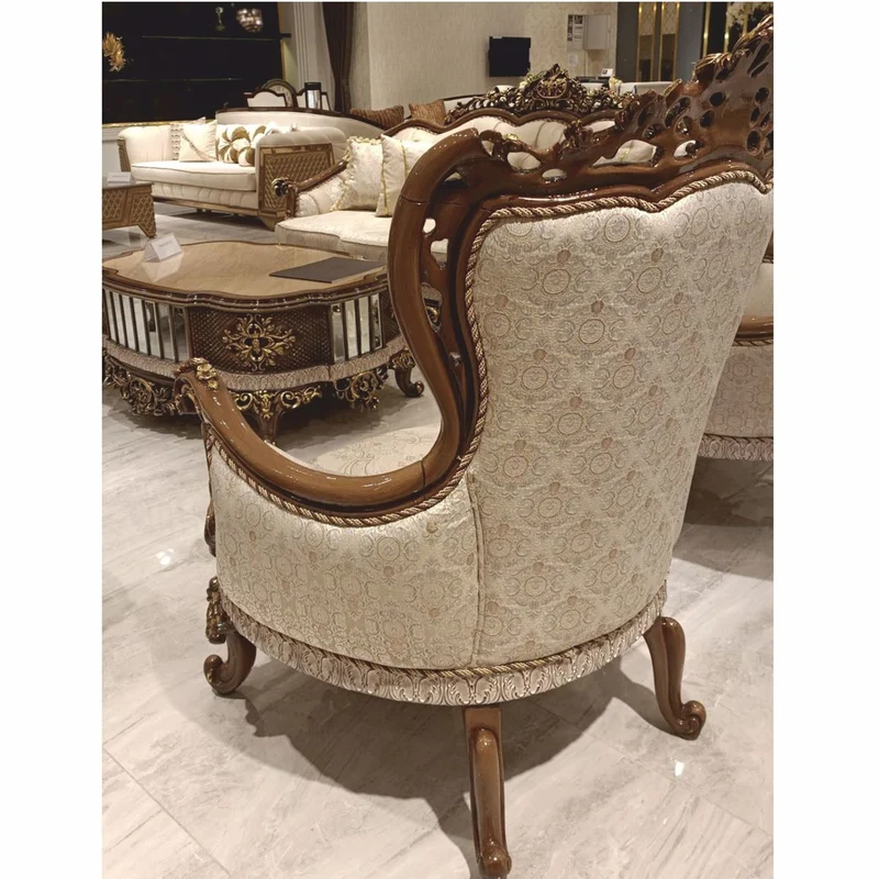 Casa Padrino Luxus Barock Wohnzimmer Sessel Beige / Braun / Gold H. 120 cm - Barock Möbel
