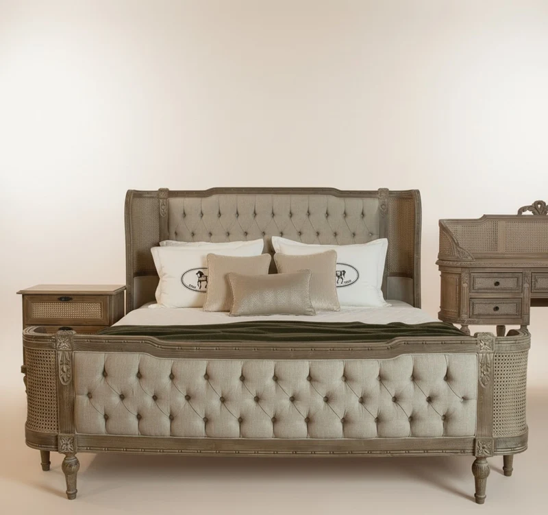 Pompöös by Casa Padrino Luxus Barock Doppelbett Provence Grau / Braun 200 x 200 cm - designed by Harald Glööckler