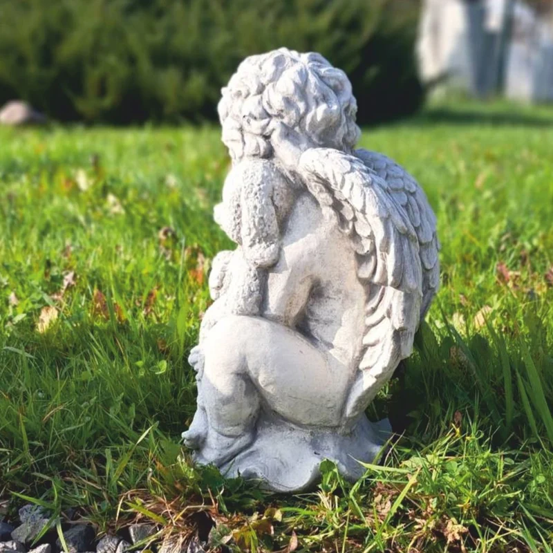 Casa Padrino Jugendstil Garten Deko Skulptur Engel Grau H. 36 cm - Garten Figur