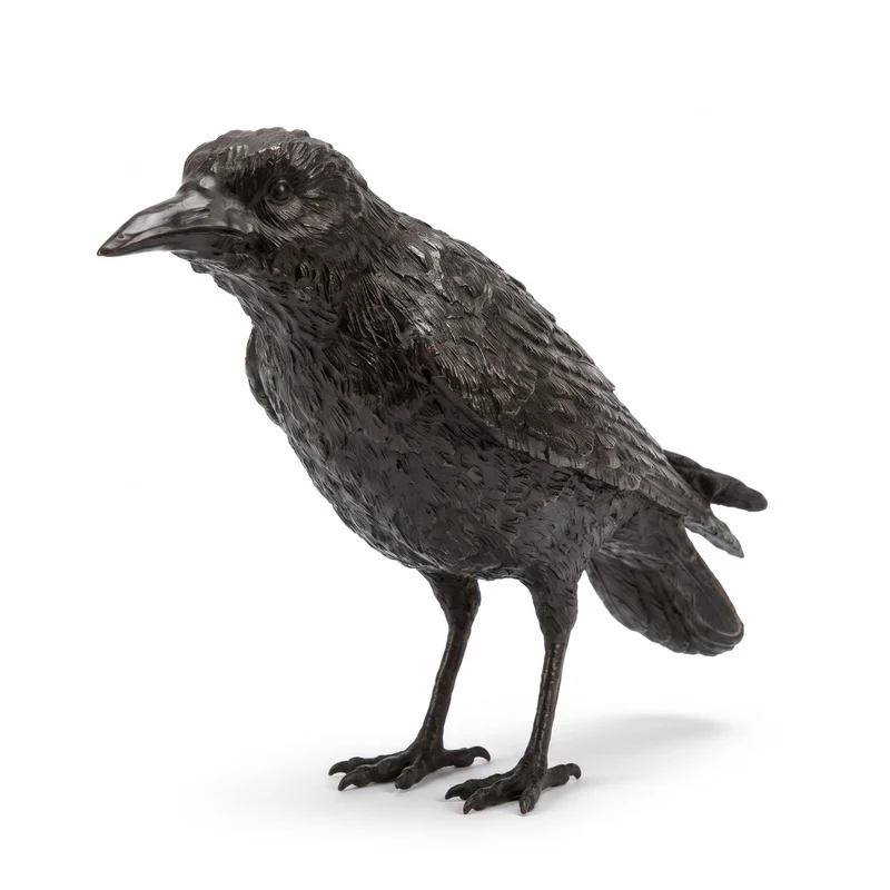 Casa Padrino Luxus Bronze Skulptur Vogel Rabe Schwarz 61 x 15 x H. 30 cm - Deko Figur - Wohnzimmer Deko - Schreibtisch Deko