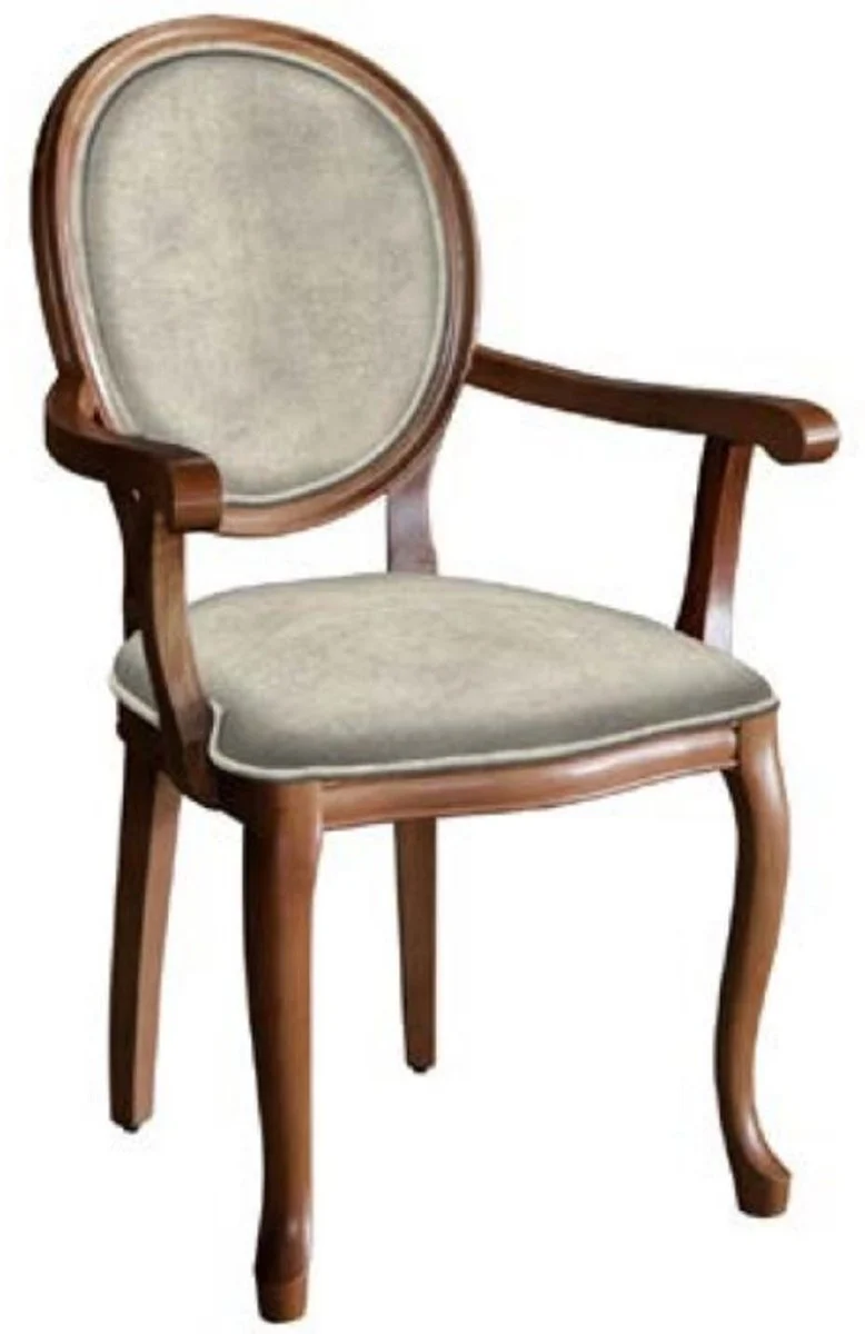 Casa Padrino Barock Esszimmerstuhl Grau / Braun - Handgefertigter Antik Stil Stuhl mit Armlehnen - Esszimmer Möbel im Barockstil