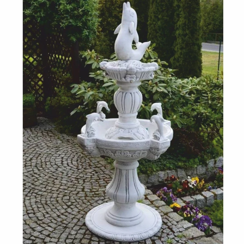 Casa Padrino Barock Springbrunnen Delphine Weiß / Grau Ø 80 x H. 170 cm