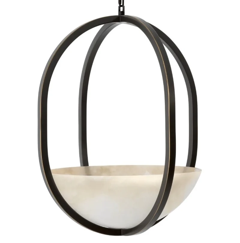Casa Padrino Luxus Hängeleuchte Bronze Finish / Alabaster Ø 49 cm x H. 60 cm