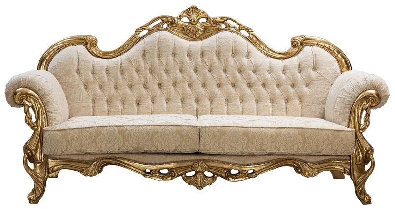 Casa Padrino Luxus Barock Sofa Weiß / Gold 235 cm - Barock Wohnzimmer Möbel