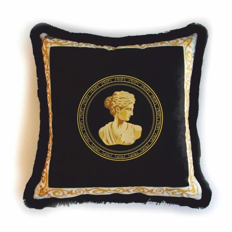 Casa Padrino Luxus Deko Kissen Barock Frauenbüste Schwarz / Weiß 45 x 45 cm
