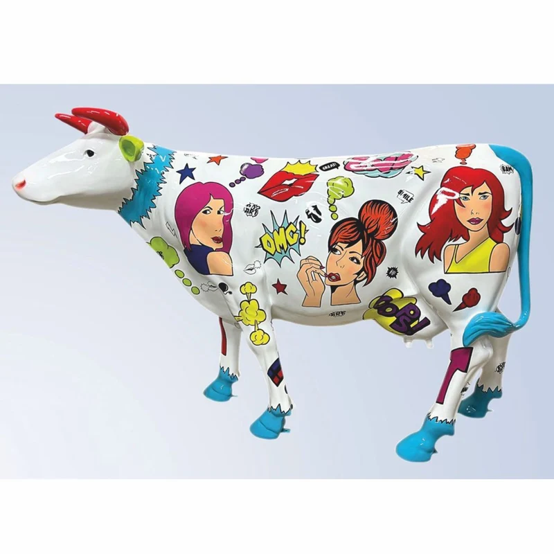 Casa Padrino XXL Deko Skulptur Kuh Weiß / Bunt 223 x 70 x H. 147 cm
