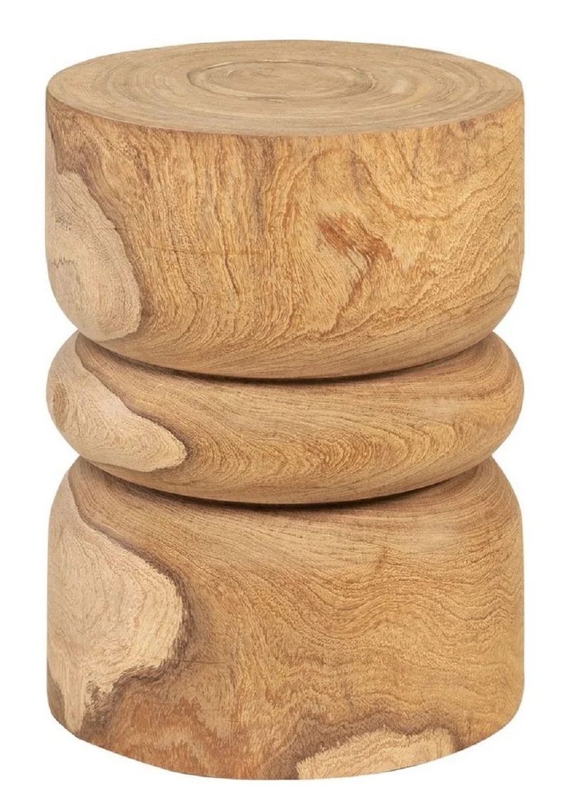 Casa Padrino Luxus Massivholz Beistelltisch / Hocker Naturfarben Ø 33,5 x H. 46 cm - Luxus Möbel