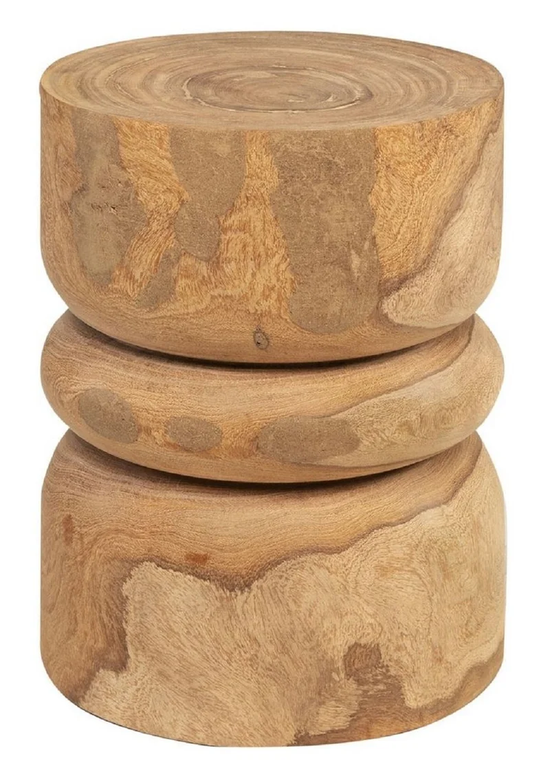 Casa Padrino Luxus Massivholz Beistelltisch / Hocker Naturfarben Ø 33,5 x H. 46 cm - Luxus Möbel