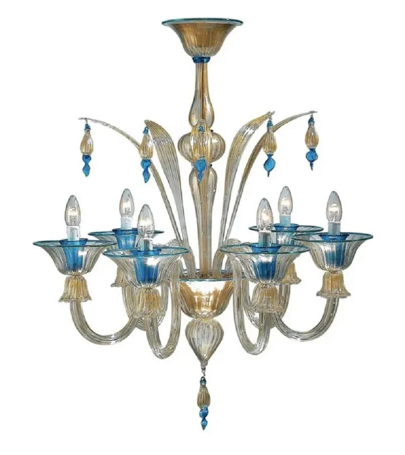 Casa Padrino Luxus Barock Kristallglas Kronleuchter Gold / Blau Ø 75 x H. 90 cm - Made in Italy