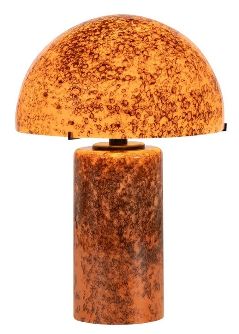 Casa Padrino Luxus Glas Tischleuchte Orange / Braun H. 36 cm - Runde Schreibtischleuchte