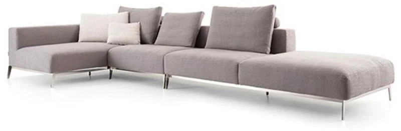 Casa Padrino Luxus Sofa Grau / Silber 400 x 178 x H. 56 cm - Verstellbares Wohnzimmer Ecksofa - Luxus Wohnzimmer Möbel