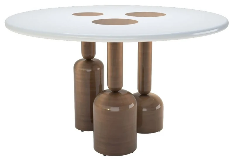 Casa Padrino Luxus Esstisch Weiß / Bronze Ø 150 cm - Luxus Hotel & Restaurant Möbel